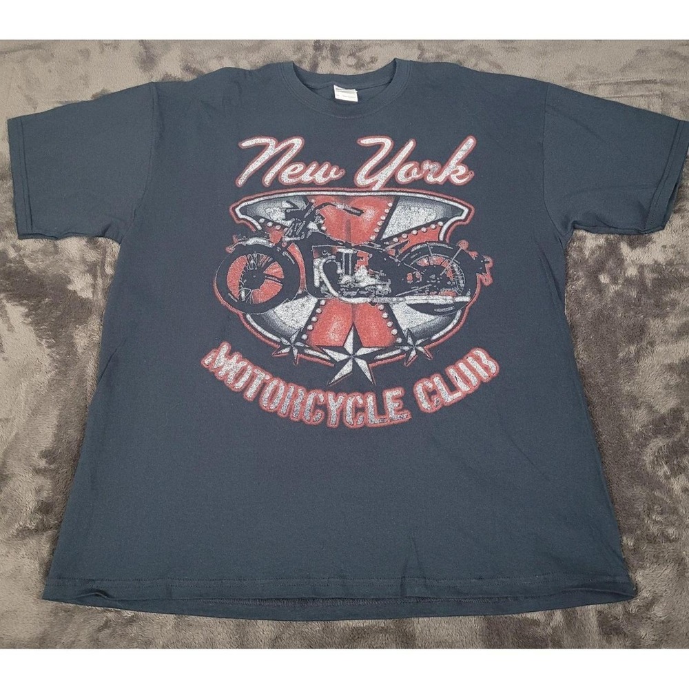 New York Motorcycle Club Men's Graphic Tee Size XL Black on Gildan Tag